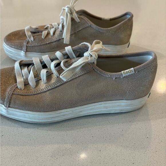 keds tripe kick glitter suede sneakers size 7.5 - Picture 2 of 9